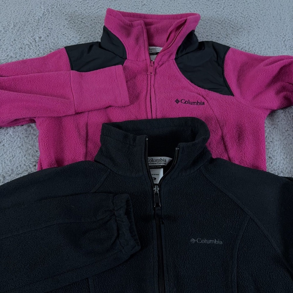 LOT OF 2 Columbia Jacket Womens Medium Pink Full Zip Fleece Windbreaker Outdoor